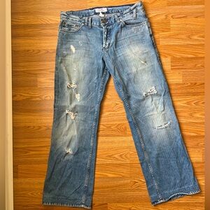 AX Armani Exchange Distressed Jeans Denim Medium Wash Button Front Mens 33